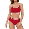 SHEKINI Speed Bikini Set da donna in due pezzi, costume da bagno fitness sportivo da donna, bikini da nuoto, sport, 2 pezzi, bustier per piscina, Rosso + bianco., S