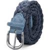 Elegantyl Cintura da uomo in pelle scamosciata con cintura intrecciata in corda di cera Fibbia argentata senza fori Cinture da lavoro manuale in tessuto di cotone, Blu, 110cm