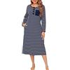 Lovasy Camicia da Notte Donna in Cotone Invernale Manica Lunga | Camicia da Notte a Righe Scollo a V Sexy Sottoveste Curvy con Bottoni Davanti Pigiama Vestito con Tasche