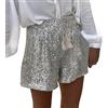 Eauptffy Pantaloncini con Paillettes, Pantaloncini Paillettes Nero Bianco Elastico A Vita Alta Shorts da Festa con Glitter Completi Pantaloni per Il Party Club da Festa Corti