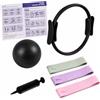 Relaxdays Pilates Set, 6 pz, col. | Anello, palla + pompa, 3 bande, kit Pilates casa, esercizi inclusi
