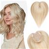 Silk-co Topper Capelli Veri Protesi Clip Extension Donna Base 10x12cm Human Hair Toupee 30cm 40g Middle Parting no Frangia Biondo Cenere & Biondo Sbiancante