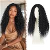 FESHFEN Parrucca Lace Front Ondulate Parrucche Nero per Donna, 65 cm | Lunga Deep Wave Ricci Wig, Sintetici Resistente al Calore Naturali con HD Lace Wigs per Feste Quotidiano ed Eventi Speciali