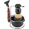 Segutage Kit rasoio di sicurezza manuale con supporto, pennello da barba in pelo di tasso, tazza e ciotola da barba per schiuma, kit da barba da uomo in acciaio inossidabile con manico in legno, regalo per