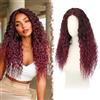 FESHFEN Parrucca Lace Front Ondulate Parrucche Ombré Bordeaux Donna, 65 cm | Lunga Deep Wave Ricci Wig, Sintetici Resistente al Calore Naturali con HD Lace Wigs per Feste Quotidiano ed Eventi Speciali