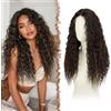 FESHFEN Parrucca Lace Front Ondulate Parrucche castano Scuro Donna, 65 cm | Lunga Deep Wave Ricci Wig, Sintetici Resistente al Calore Naturali con HD Lace Wigs per Feste Quotidiano ed Eventi Speciali