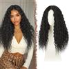 FESHFEN Parrucca Lace Front Ondulate Parrucche Nero Naturale Donna, 65 cm | Lunga Deep Wave Ricci Wig, Sintetici Resistente al Calore Naturali con HD Lace Wigs per Feste Quotidiano ed Eventi Speciali