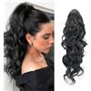 XFSRG Extension Coda di Cavallo con Pinza Capelli Lunga Mossa Ponytail Extension Ricci Finta Parrucca Donna Coda Capelli per Donna Look Naturale Voluminoso (Nero)