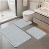 Ruioomeep Set di 3 tappetini da bagno, antiscivolo, lavabile, morbido tappetino da bagno con memory foam e tappetino per WC a forma di U (grigio chiaro, 2 tappetini da bagno + tappetino WC a forma di