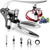 agctrler Set di 6 cavatappi Premium in acciaio inox con cavatappi a leva, versatore per vino, tappo sottovuoto, tagliacapsule, spirale intercambiabile, anello antigoccia, per tutti i tappi di sughero, regalo