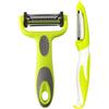 QitinDasen 2Pcs Professionale Pelaverdure, 3 in 1 Pelapatate & Dritto Pelapatate, Acciaio Inox Peeler di Frutta, Multifunzione Tagliaverdure, Pelaverdure e Affettaverdure (Verde)