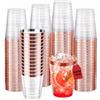 Homethrive Set di 50 bicchieri in plastica rigida da 350 ml, riutilizzabili, trasparenti, per feste, compleanni, matrimoni, cocktail, champagne, bordo oro rosa