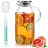 PULCINELLI Caraffa Vetro 2.6L con Coperchio, Brocca Acqua Grande Capacità | Caraffa con Beccuccio e Maniglia, Resistente al Calore/Freddo, Bottiglie con Spazzola, Brocca per Tè, Succo, Limonata e Vino