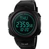 TONSHEN Bussola Orologi da Polso Uomo Digitale Outdoor Sportivo Militare Tattica 50M Impermeabile Plastica Lunetta e Gomma Band LED Display Multifunzionale 3 Sveglia Fusi Orari Mondiali (Nero)