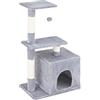 Baroni Home Tiragraffi ad Albero per Gatti, Tiragraffi per Gatti Cuccioli, Albero Tiragraffi a 2 Piani con Palla e Cuccia, 40x30x70 cm, Grigio
