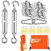 Angooni Set di fissaggio per tenda parasole M6, in acciaio inox 304, set completo da 43 pezzi, per tenda da sole quadrangolare/triangolare in giardino, con tenditori, supporti e accessori di montaggio