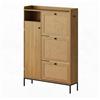 IDEALHOUSE Scarpiera con 3 cassetti e 4 ripiani, scarpiera regolabile in rattan, autoportante, per corridoio, ingresso e soggiorno, 132 x 90 x 24 cm, colore legno