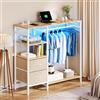 YITAHOME Comò con cassetti con asta appendiabiti, presa LED | Armadio in tessuto con 2 cassetti, asta appendiabiti, barra luminosa a LED, 120 x 40 x 111 cm, per corridoio, soggiorno