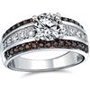 Bling Jewelry Personalizza L'Anello Di Fidanzamento Solitario Con Taglio Brillante Rotondo Chiaro E Color Cioccolato A Due Tonalità 3CT AAA CZ Per Donne Con Fascia Larga A Tre File In Argento Placcato