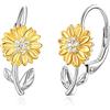 Clearine 925 Argento Zirconia cubica Daisy Fiore di sole Hoop Leverback Orecchini per Donne