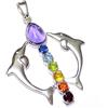 Silberschmuck - BG Ciondolo Chakra, motivo delfini, con pietre chakra, in argento sterling, gioiello da donna, portafortuna, Argento sterling, ametista