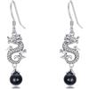LONAGO Orecchini da donna in argento sterling 925 con drago vintage con onice nero