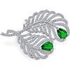 Bling Jewelry Classico Elegante Stile Vintage Grande Micro Pave CZ Doppio Ventaglio Pavone Piuma Foglia Spilla Pin Per Le Donne Simulazione Verde Smeraldo Goccia Rodio Argento Placcato Ottone
