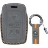 KUNIO Custodia per chiavi in pelle scamosciata, adatta per Land Rover Range Rover Sport Defender Evoque Vogue Velar, adatta per Jaguar F-Pace E-Pace, portachiavi a 4 tasti, grigio scuro