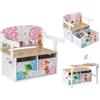 COSTWAY Cassapanca Contenitore 3 in 1 per Bambini Trasformabile, Bianco | Set Tavolo e Sedie Multifunzione in Legno con 2 Cassetti in Tessuto, Scatola dei Giiocattoli per 3-7 Anni