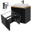 Deftrans .Deftrans Lavabo con mobiletto da 60 cm, sospeso, set moderno, mobile da bagno con lavabo da appoggio nero, lavabo completo di rubinetto