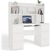 ARREDO DA CASA Scrivania Moderna con Libreria 5 Ripiani, Mobile PC per Ufficio e Cameretta 130x146x51cm, 6 Cassetti, Ripiano Tastiera Estraibile, Superficie Antigraffio, Facile Montaggio, Bianca SCT12