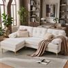 Ligterra Divano angolare con funzione letto, 187,5 cm, divano a forma di L con funzione letto, divano a 3 posti, funzione reclinabile, tessuto di ciniglia, braccioli imbottiti, per soggiorno, beige