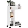 HOMCOM Tavolino da Soggiorno con Rotelle per Divano 40x30x69 cm Bianco | Mensola Aperta, Tavolino Laterale a Forma di C in Legno, Camera da Letto o Soggiorno