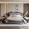 KSFASHZ Letto Matrimoniale 160x200 con 4 Cassetti e Ripiani Nascosti, Struttura Letto con USB e LED, 160x200 Letto imbottito in Lino Grigio (Senza Materasso)