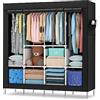 Mihoho Armadio portatile da 170 cm, appendiabiti in metallo, autoportante, con rivestimento in tessuto Oxford, 165 cm x 170 cm x 45 cm (nero, taglia S)