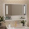 Msutree Armadietto Specchio da Bagno, Mobile a Parete con Ripiani Regolabili e Specchio HD, Armadio Contenitore Moderno Salvaspazio per Bagno (90x60cm Con LED)