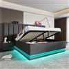TIZZ Letto imbottito 160 x 200 cm, letto matrimoniale con App Control LED e funzione di ricarica USB-C, struttura del letto con rete a doghe, lino, grigio, senza materasso e comodino