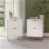 FEEOHOME Set di 2 comodini, comodini con 2 cassetti, comodino bianco moderno con gambe e motivo onde per camera da letto, soggiorno, 40 x 40 x 55 cm
