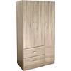 MA MAISON Armadio Guardaroba - 3 Ante, 2 Cassetti, Ripiani, Appendiabiti Alto, Maniglie, Struttura in Legno Truciolare, Spazioso, Salvaspazio, Cabina Armadio Grande - 120 x 52 x 190 cm (Rovere)