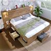 Lubvtti Letto matrimoniale in legno con faretti LED,USB+Type-C,nicchia illuminata,comodini sospesi,cassetti,struttura del letto matrimoniale con contenitore (E-rovere, 160x200)