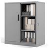 GIANTEX Armadio Metallico con 2 Porte Chiudibili a Chiave (Grigio) | Armadio Metallico con 2 Porte Chiudibili a Chiave, Armadio da Cucina in Metallo con Ripiani Regolabili
