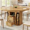 Henjda Tavolo da pranzo allungabile in legno, con cassetti, 118-158 cm, ovale, rotondo, per 4-6 persone, effetto legno MDF, per sala da pranzo e cucina (legno naturale)