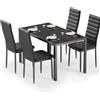 Bealife Set Tavolo e Sedie da Pranzo, 4 Sedie Confortevoli, Tavolo in Vetro Temperato, per Cucina, Stanza da Pranzo e Soggiorno (4 sedie, Nero)