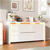 BSCFHCZ Credenza Soggiorno Moderno Lucida, Madia Mobile da Cucina con 4 Ante e 2 Cassetti,Dispensa Cucina Buffet da Cucina per Soggiorno Cucina Sala da Pranzo, 160x35x75 cm (Bianco)