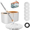 YOUSHANGJIA Set mocio rotante e secchio con sistema strizzatore, manico esteso in acciaio inox, 150 cm, per la pulizia del pavimento domestico, con 5 testine di ricambio e 1 testina di pulizia
