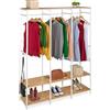 Relaxdays Armadio Aperto Appendiabiti, Guardaroba con Ripiani, Ganci e Barra, 180x141x40 cm, MDF, Ferro, Bianco Naturale