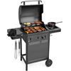 Amig - Barbecue a gas IGNIS 3+1 (3 bruciatori + 1 laterale) - 117 x 55 x 110 cm - Superficie di cottura 54 x 38 cm - Con termometro, ripiani laterali, ruote e griglia in ghisa - Nero