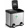 Amig - Pattumiera a Doppio Secchio Mod. RECIK2-2 x 15L - Cestino della Spazzatura con 2 Scomparti - A Pedale - Acciaio Inox Anti-impronta - 2 Secchi Interni e Manici di Plastica - 48 x 32 x 40 cm