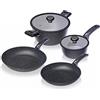 MONETA Etnea Set Pentole 6 Pezzi - Batteria Pentole Antiaderente Effetto Pietra con Padelle 24 28 cm e Casseruole con Coperchio Pentole Antiaderenti in Alluminio Forgiato - Made in Italy