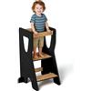 COSYLAND Torre Montessoriana Bambini - Torretta Montessoriana in Legno Naturale - 3 Altezze Regolabili per Sostenere l'Indipendenza del Bambino - Da 18 Mesi a 6 Anni (Nero e Naturale classico)